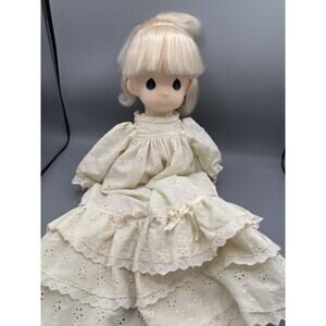 Precious Moments Blonde Doll Cream Eyelet Dress 1992 Vintage 12” w Bloomers